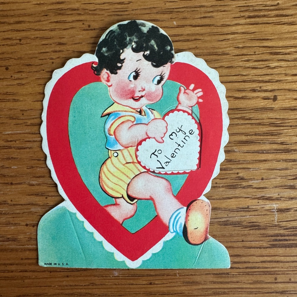 Vintage Valentine Card Cupid Boy Heart‎ Made in USA